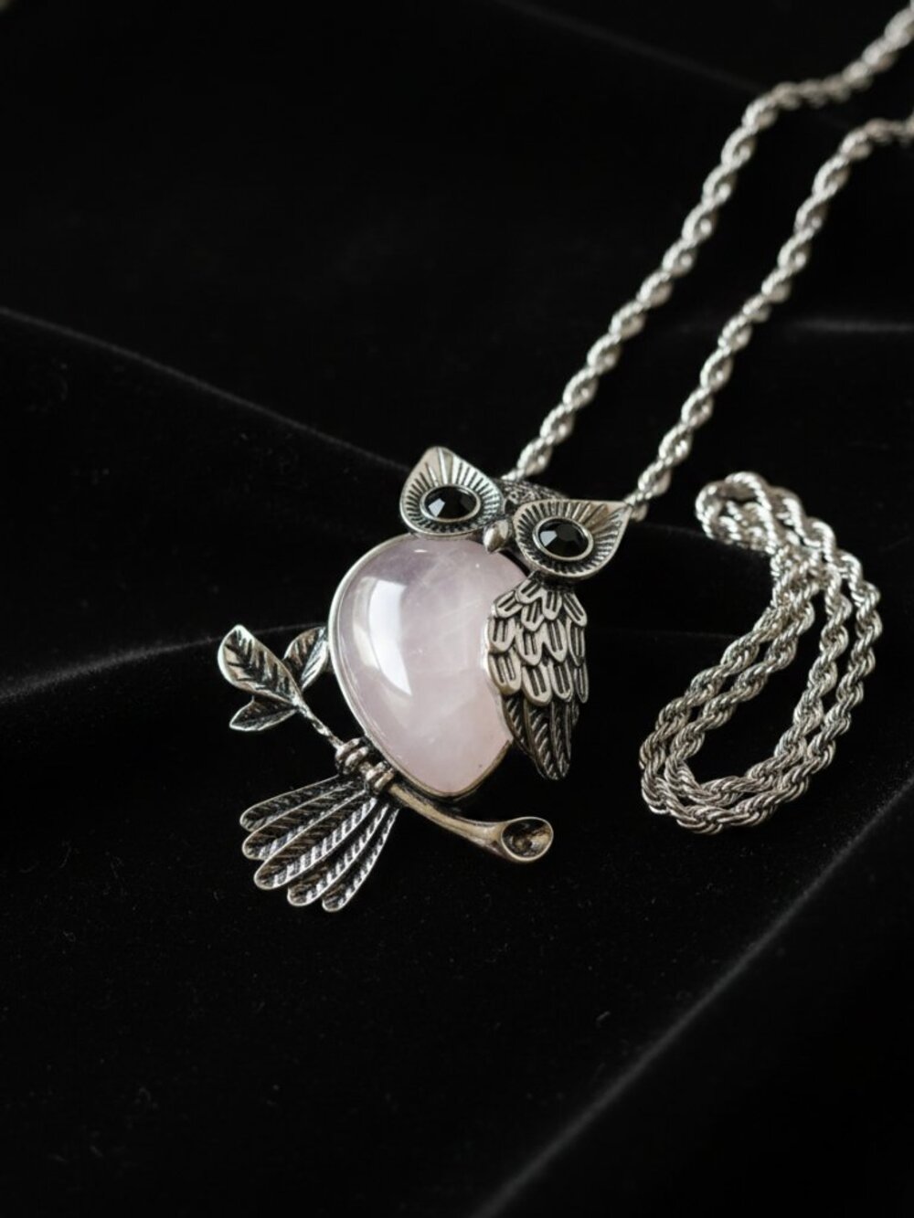 Rose Quartz Owl Necklace Teardrop Crystal | Love & Healing Necklace | The Heart